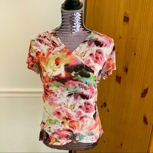 Coldwater Creek Floral Watercolor Faux-Wrap Top
